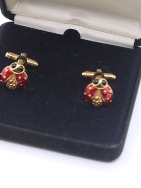 Kenneth Jay Lane KJL 22 k Gold Plated Red Black Lady Bug Cufflinks Vintage